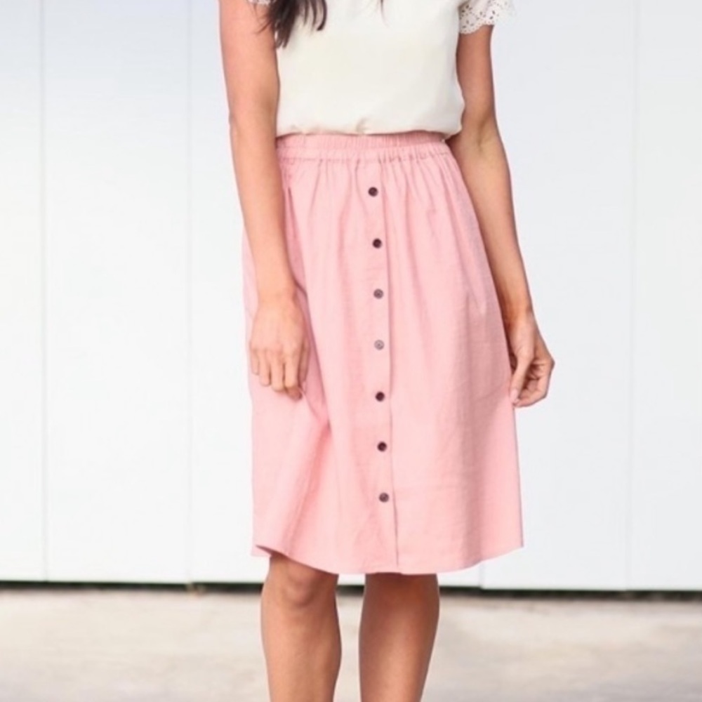 MIKAROSE Button full skirt solid pink | Size M